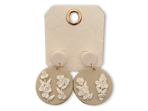 White Floral Clay Earrings