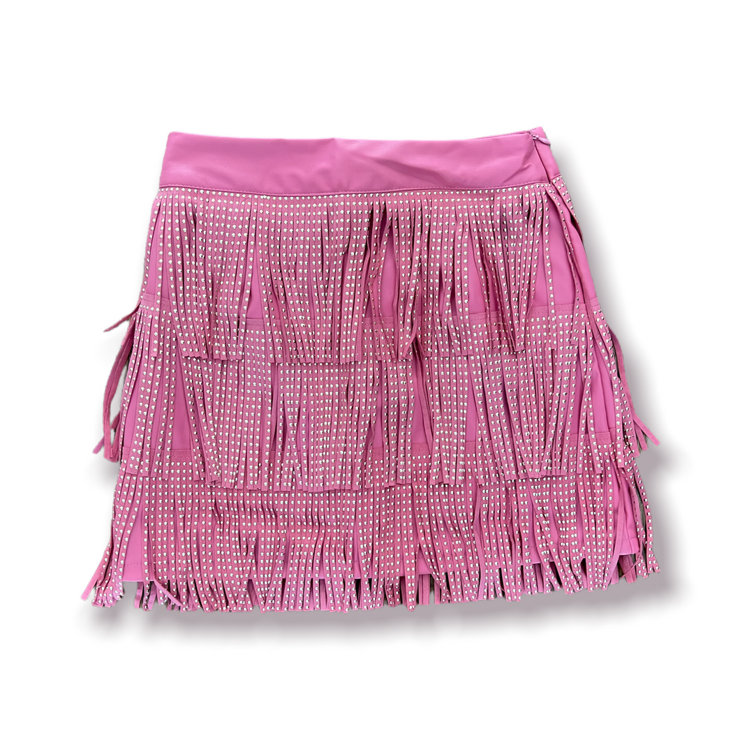 Dolly Pink Fringe Leather Skirt